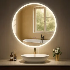 CLP Badspiegel Laconia mit Beleuchtung, Bluetooth-Lautsprecher, Anti-Beschlag Badezimmerspiegel, runder Wandspiegel LED dimmbar, 3 Licht-Modi
