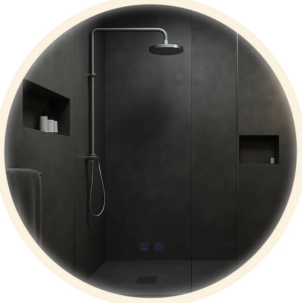 CLP Badspiegel Laconia mit Beleuchtung, Bluetooth-Lautsprecher, Anti-Beschlag Badezimmerspiegel, runder Wandspiegel LED dimmbar, 3 Licht-Modi