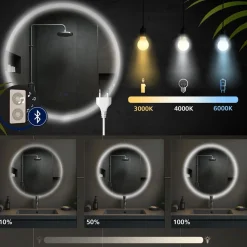 CLP Badspiegel Laconia mit Beleuchtung, Bluetooth-Lautsprecher, Anti-Beschlag Badezimmerspiegel, runder Wandspiegel LED dimmbar, 3 Licht-Modi