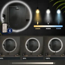 CLP Badspiegel Laconia mit Beleuchtung, Bluetooth-Lautsprecher, Anti-Beschlag Badezimmerspiegel, runder Wandspiegel LED dimmbar, 3 Licht-Modi