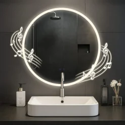 CLP Badspiegel Laconia mit Beleuchtung, Bluetooth-Lautsprecher, Anti-Beschlag Badezimmerspiegel, runder Wandspiegel LED dimmbar, 3 Licht-Modi