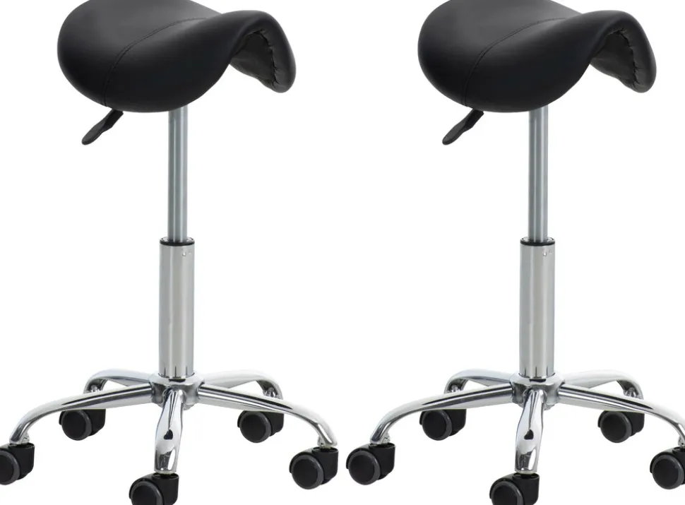 CLP 2er Set Arbeitshocker Reno Kunstleder I Sitzhocker Mit Metallgestell Und Leichtlaufrollen I Höhenverstellbar Und Drehbar