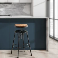 CLP 2er-Set Barhocker Beam Mit Holzsitz Und Metallgestell I Sitzhocker mit runder Sitzfläche I Höhenverstellbar Drehbar