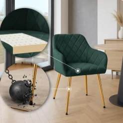 CLP 2er Set Esszimmerstühle Monett I Polsterstühle mit Samtbezug I Küchenstühle mit stabilem Metallgestell