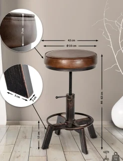 CLP 2er Set Sitzhocker Destin mit Kunstlederbezug I Hocker im Industrial Design I gepolstert und höhenverstellbar