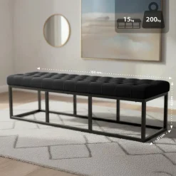 CLP Sitzbank Polson, modern, schwarzes Metallgestell, gestepptes Samt, Bodenschoner, für Wohnzimmer, Flur oder Schlafzimmer