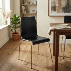 CLP Stuhl stapelbar Gahanna, Stapelstuhl aus Formholz mit HPL-Laminat, Stahlgestell verchromt belastbar bis 150 kg, Esszimmer und Büro
