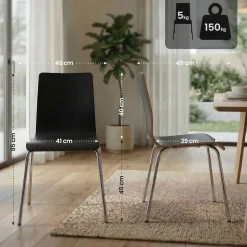 CLP Stuhl stapelbar Gahanna, Stapelstuhl aus Formholz mit HPL-Laminat, Stahlgestell verchromt belastbar bis 150 kg, Esszimmer und Büro