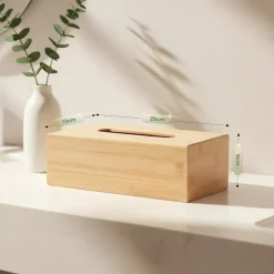 CLP Taschentuchbox Holz Natur Kalmia, Taschentuchspender aus Bambus, Kosmetiktücherbox nachfüllbar für Bad und Küche