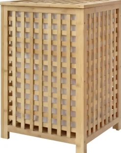 CLP Wäschebox für Schmutzwäsche Lenca, Wäschesammler Holz Wäschesack 90L waschbar herausnehmbar, Bambusrahmen für Badezimmer