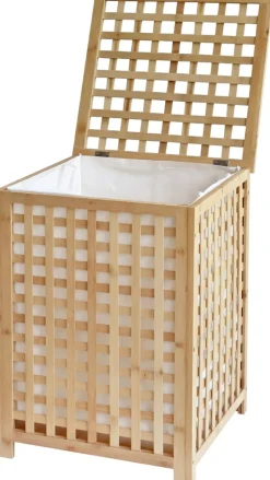 CLP Wäschebox für Schmutzwäsche Lenca, Wäschesammler Holz Wäschesack 90L waschbar herausnehmbar, Bambusrahmen für Badezimmer