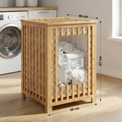 CLP Wäschebox für Schmutzwäsche Lenca, Wäschesammler Holz Wäschesack 90L waschbar herausnehmbar, Bambusrahmen für Badezimmer