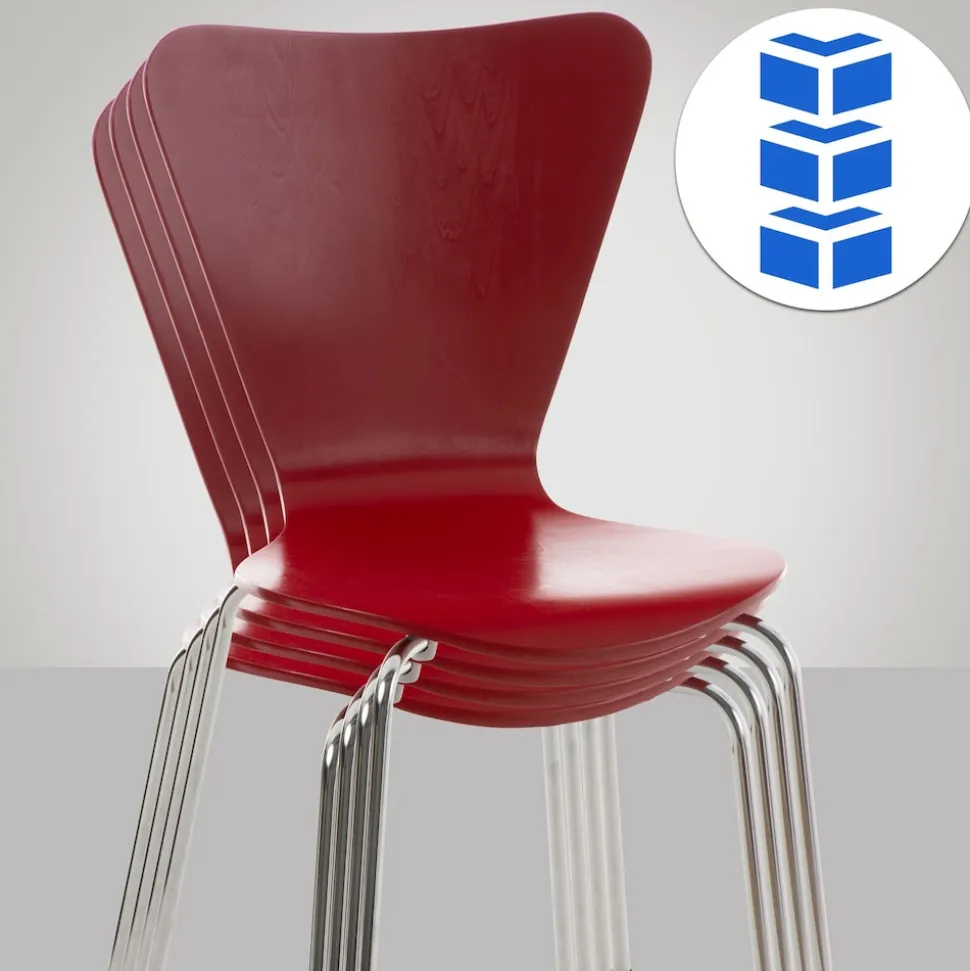 CLP 2x Konferenzstuhl Calisto Mit Holzsitz Und Stabilem Metallgestell I 2x Platzsparender Stapelstuhl