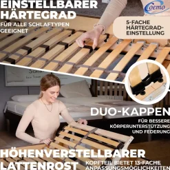 Coemo 2 x Lattenrost ERGO 80x200 cm 7-Zonen verstellbar Partner-Set