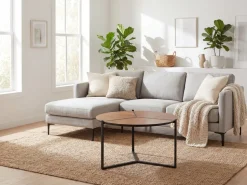 Couchtisch 80cm MDF Holzoptik Runder Sofatisch Wohnzimmertisch Beistelltisch
