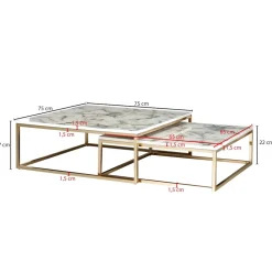 Couchtisch 2er Set FineBuy Satztisch Weiß Marmor Optik Modern Metallgestell