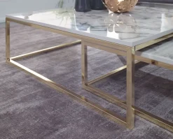 Couchtisch 2er Set FineBuy Satztisch Weiß Marmor Optik Modern Metallgestell