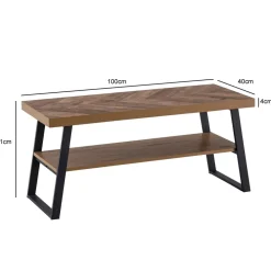 Couchtisch FineBuy Sofatisch 100 cm Braun Fischgrät Wohnzimmertisch Ablage