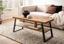 Couchtisch FineBuy Sofatisch 100 cm Braun Fischgrät Wohnzimmertisch Ablage