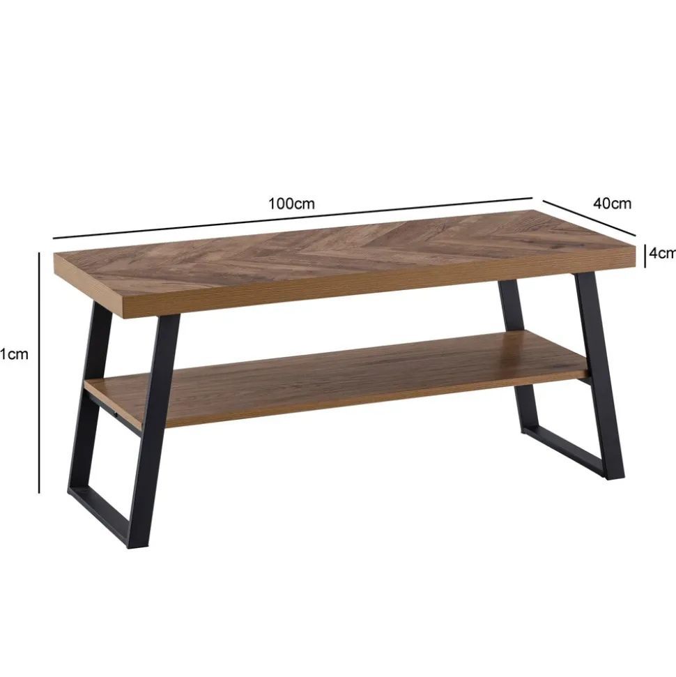 Couchtisch FineBuy Sofatisch 100 cm Braun Fischgrät Wohnzimmertisch Ablage