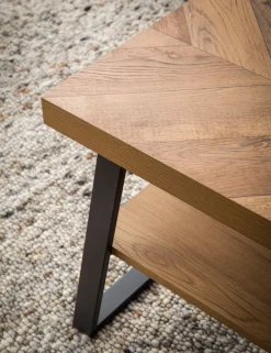 Couchtisch FineBuy Sofatisch 100 cm Braun Fischgrät Wohnzimmertisch Ablage