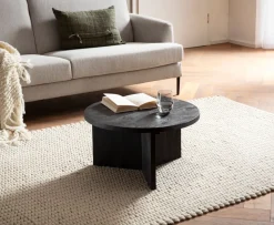 Couchtisch FineBuy Sofatisch Massivholz Schwarz 60x60x33cm Wohnzimmertisch Rund