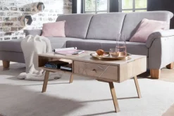 Couchtisch Massivholz rechteckig 95cm Wohnzimmertisch Schublade & Ablagefach