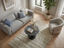 Couchtisch mit Marmor Platte schwarz Wohnzimmertisch Sofatisch Metall rund 60cm