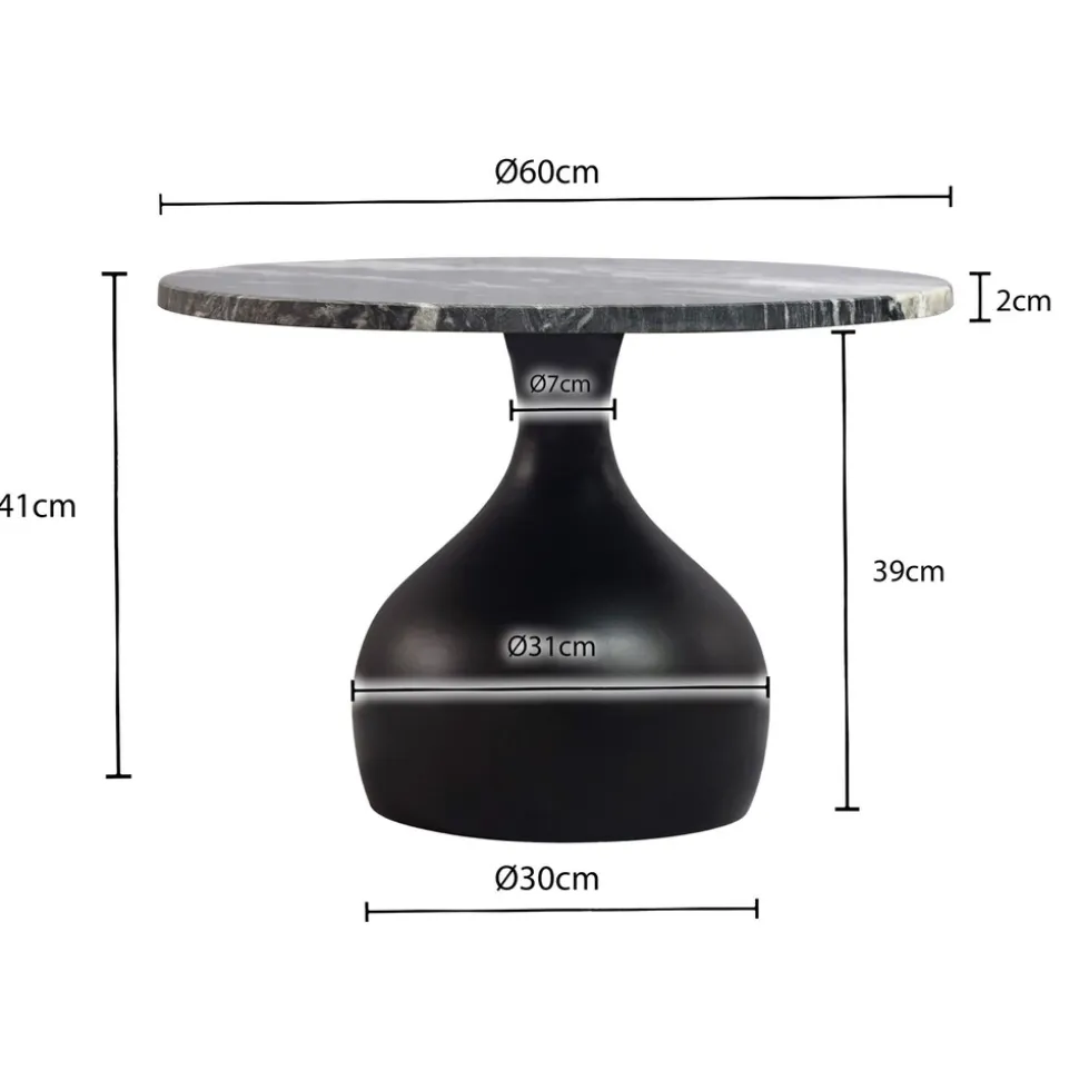 Couchtisch mit Marmor Platte schwarz Wohnzimmertisch Sofatisch Metall rund 60cm