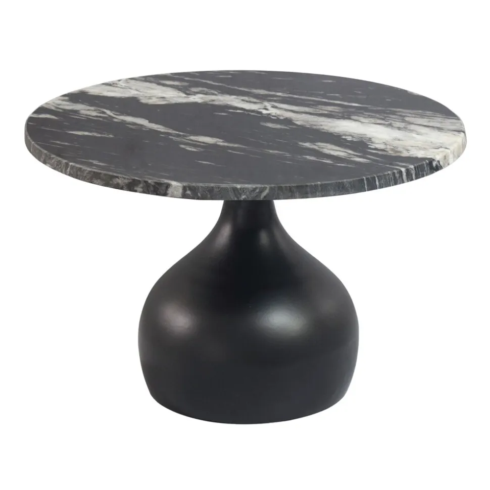Couchtisch mit Marmor Platte schwarz Wohnzimmertisch Sofatisch Metall rund 60cm