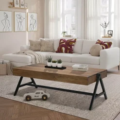 Couchtisch Sheesham Massivholz 120cm rechteckiger Wohnzimmertisch Industrial