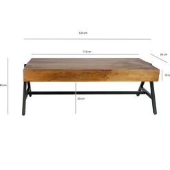 Couchtisch Sheesham Massivholz 120cm rechteckiger Wohnzimmertisch Industrial