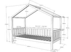 Dallas 1 Hausbett mit seitlicher Umrandung 90 x 200 cm Liegefläche, Eiche Natur