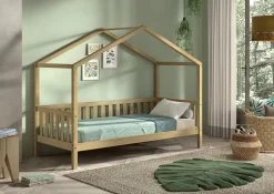 Dallas 1 Hausbett mit seitlicher Umrandung 90 x 200 cm Liegefläche, Eiche Natur