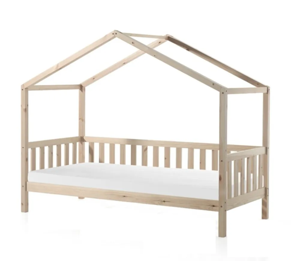 Dallas 1 Hausbett mit seitlicher Umrandung 90 x 200 cm Liegefläche, Natur