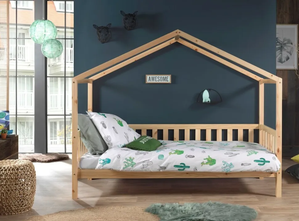 Dallas 1 Hausbett mit seitlicher Umrandung 90 x 200 cm Liegefläche, Natur