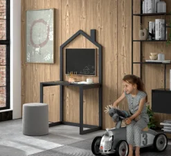 DALLAS Kinderschreibtisch mit Haus-Optik aus massiver Kiefer, Anthrazit lackiert