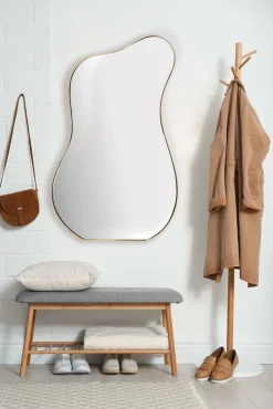 Design Wandspiegel organische Form 100 cm moderner Spiegel asymmetrisch gold