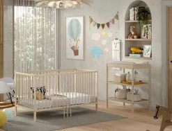 DINO Baby-/Junior Set best. aus Baby/Juniorbett und Wickelregal, Buche massiv - versch. Ausführungen - Natur