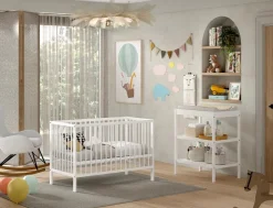 DINO Baby Set best. aus Babybett und Wickelregal, Buche massiv - versch. Ausführungen - Weiß