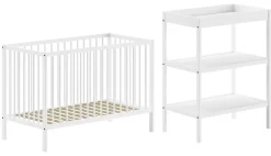 DINO Baby Set best. aus Babybett und Wickelregal, Buche massiv - versch. Ausführungen - Weiß