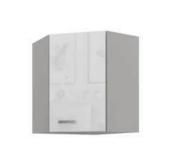 Eckhängeschrank 60x60 Bianca Weiß Hochglanz + Grau Küchenzeile Küchenblock