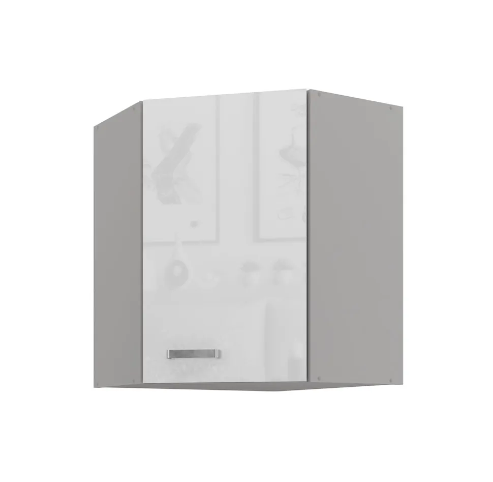 Eckhängeschrank 60x60 Bianca Weiß Hochglanz + Grau Küchenzeile Küchenblock