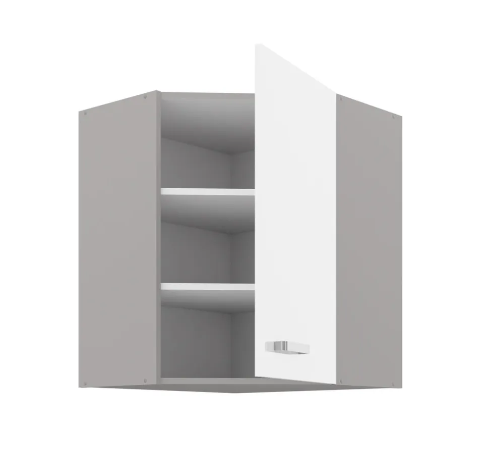 Eckhängeschrank 60x60 Bianca Weiß Hochglanz + Grau Küchenzeile Küchenblock