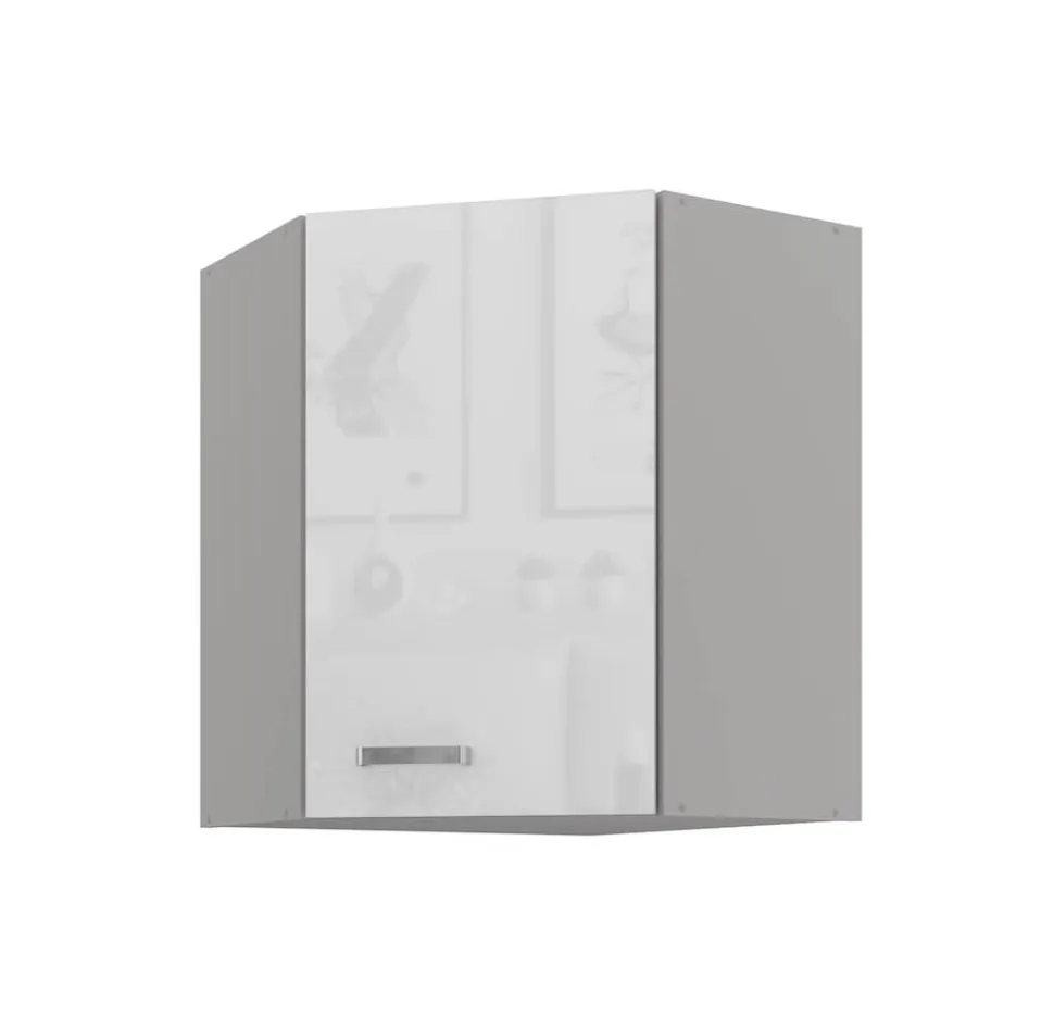 Eckhängeschrank 60x60 Bianca Weiß Hochglanz + Grau Küchenzeile Küchenblock