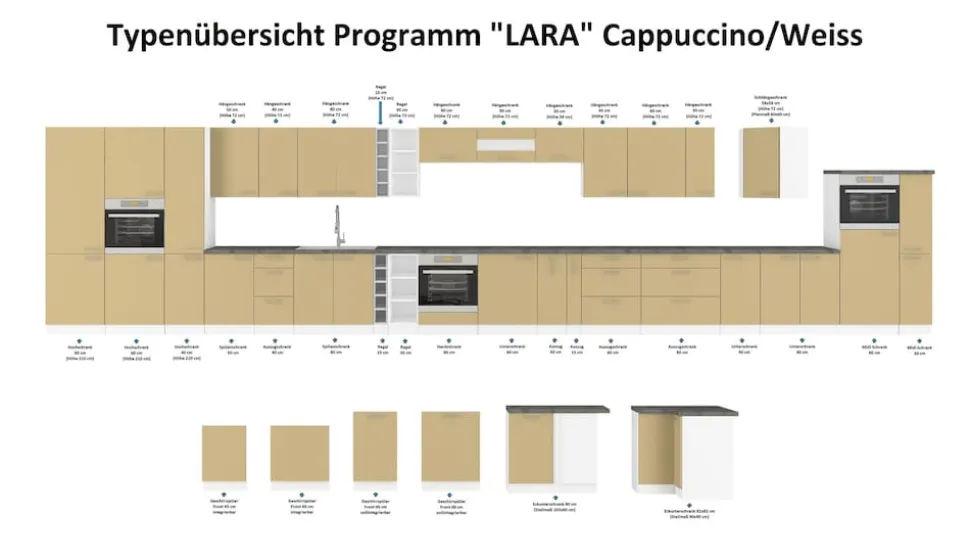 Eckhängeschrank 60x60 Lara Cappuccino Hochglanz Küchenzeile Küchenblock Küche