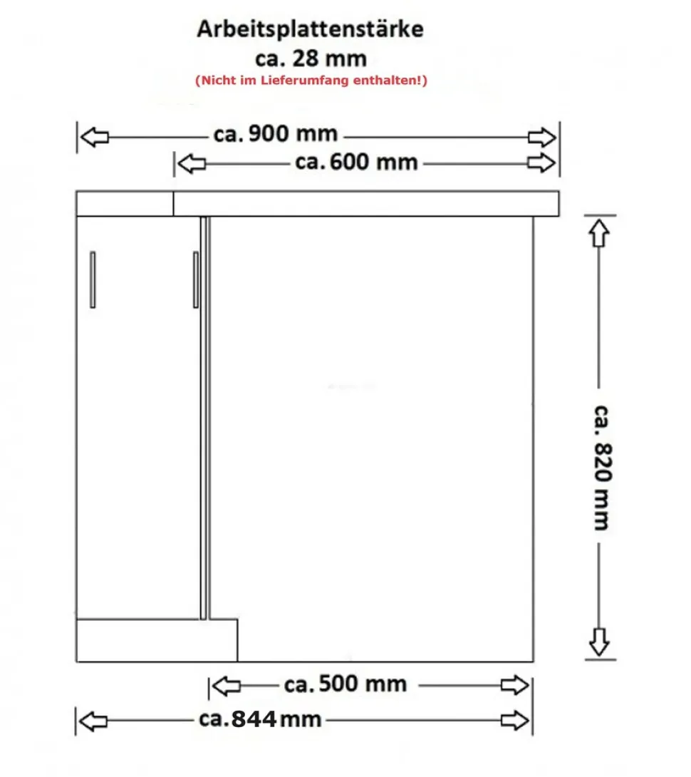 Eckunterschrank 90x90 Lara Weiß Hochglanz Küchenzeile Küchenblock Küche