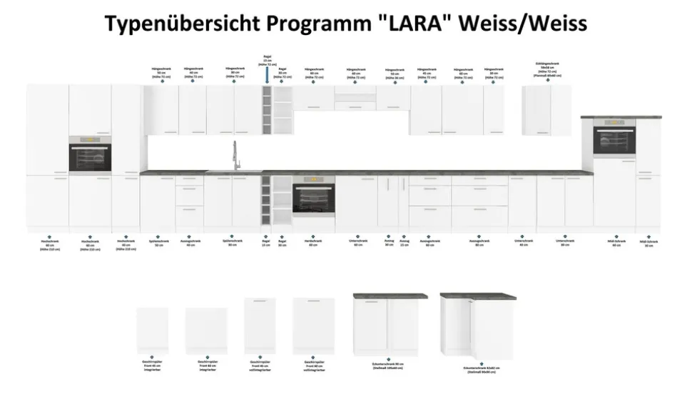 Eckunterschrank 90x90 Lara Weiß Hochglanz Küchenzeile Küchenblock Küche