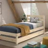 Einzelbett Pino 90x200 cm, mit Lattenrost, inkl. Bettschublade, natur lackiert