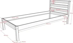 Einzelbett Pino 90x200 cm, mit Lattenrost, inkl. Bettschublade, natur lackiert